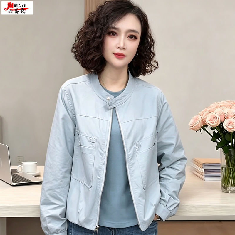 Casual Style Round Neck Short Women's Jacket 2026 Spring New Versatile Zipper Jacket Loose Age-Reducing Top