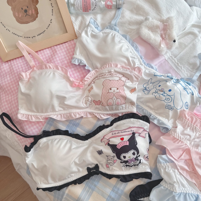 Sweet Cool Girl~Japanese-Style Cartoon Sweet Wireless Kuromi Lingerie Set Cinnamoroll Sexy Cute Bra