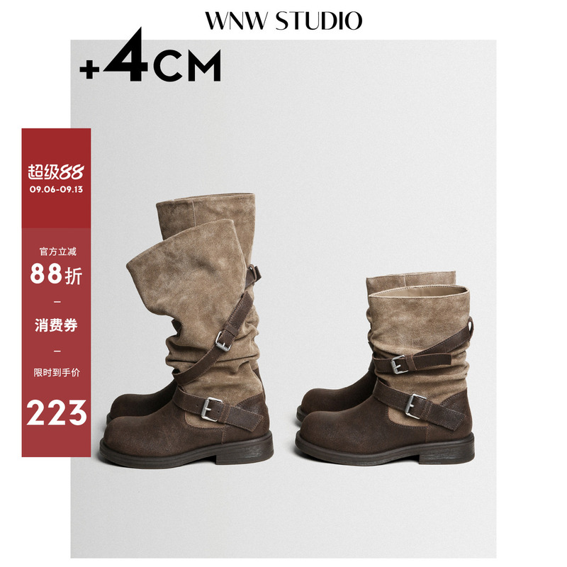 Queen's Genuine Leather Western Cowboy Boots for Women, Over-The-Knee Long Boots, 2026 New Style, Large Calf Circumference, Slouchy Short Boots