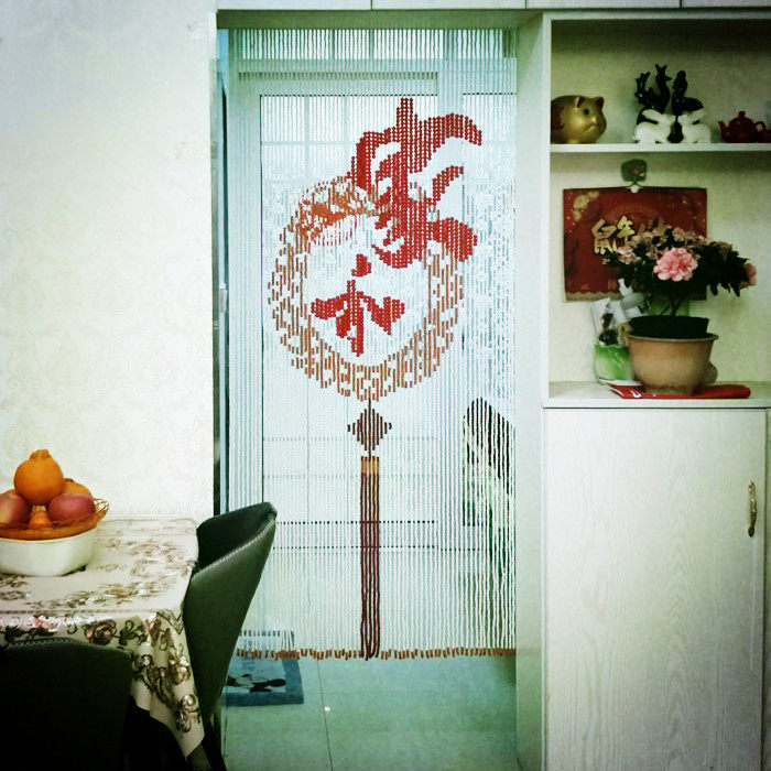 Home and feng shui curtain custom-made fu character tea character auspicious pattern bead curtain solid wood beads can be strung without punching