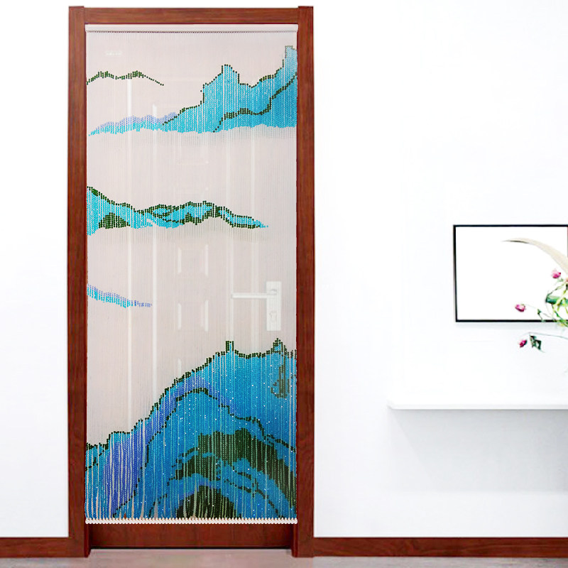 Finished elegant landscape porch crystal bead curtain can be customized pattern size total set assembled door curtain free of punching
