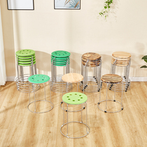 Home solid wood table stool plastic round stool thickened with coarse steel bar stool rebar iron stool cover stool 