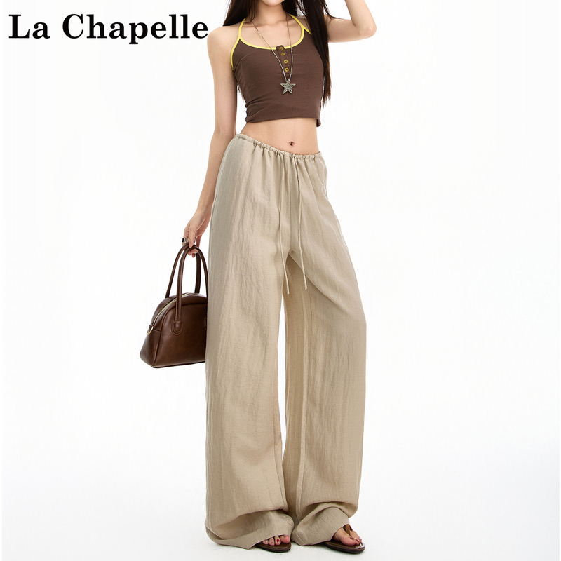 La Chapelle Tencel Linen Wide-Leg Pants for Women 2026 Summer New High-Waist Drawstring Slimming Casual Straight-Leg Pants