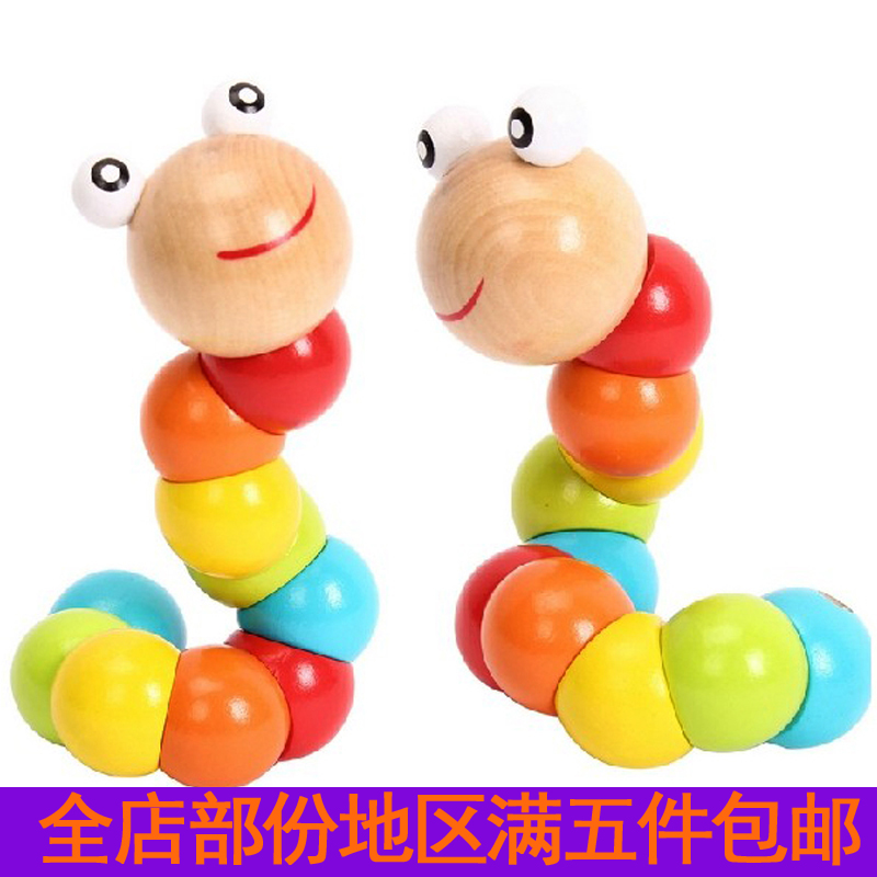 Wooden variety of colorful twist worm caterpillar baby finger flexibility wooden educational toys 0-12 months
