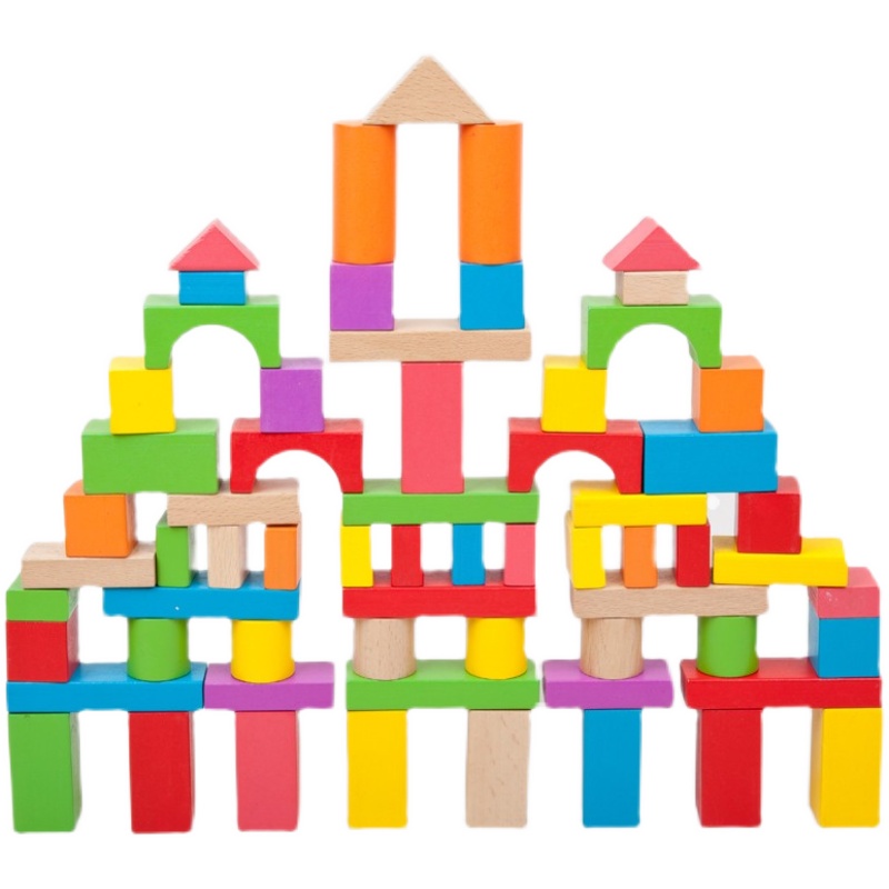 Wooden Children Building Blocks Assembled Toys Puzzle Force Development 1-3-6 Weeks 2 Year Old Solid Wood Baby Wood Kindergarten-Taobao