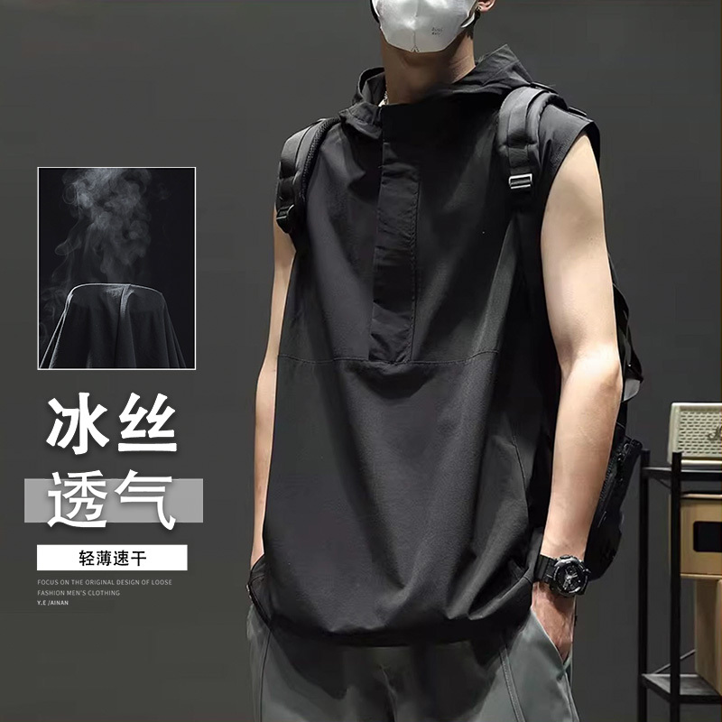 Summer Ice Silk Quick-Dry Hooded Vest for Men 2026 New Large Size Basketball Sports Sleeveless Fitness T-Shirt Trendy Tank Top