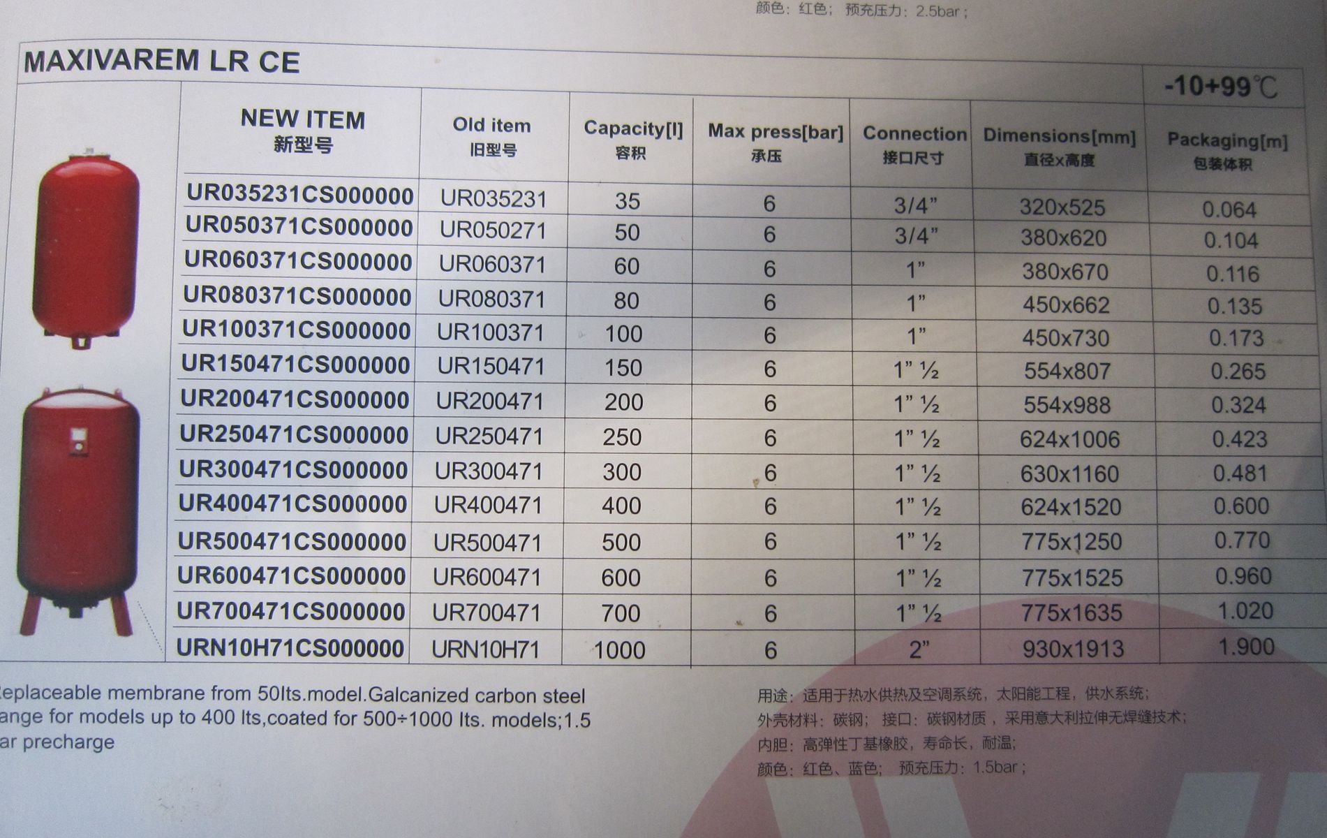Italian original imported Vano (VAREM fluffy tank air pressure tank pressure tank pressure tank 35L-300L