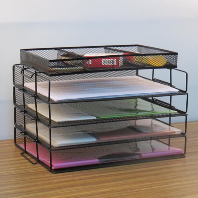 Office desktop horizontal file rack storage rack Folder storage rack Storage shelf Pen holder iron mesh file rack