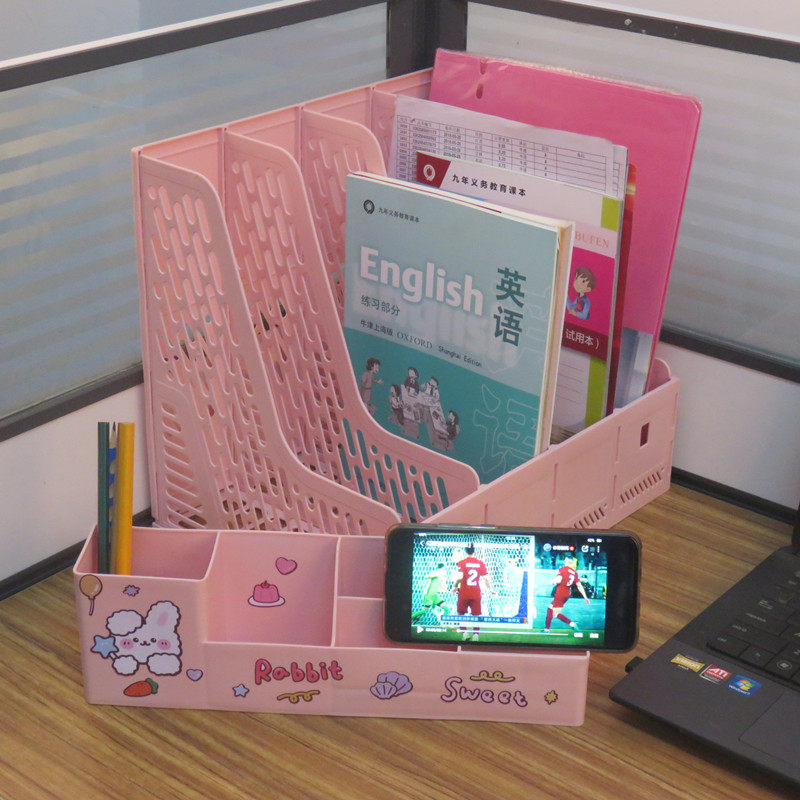 A4 file pink file rack File frame Data rack Quad desktop storage plastic file bar file basket
