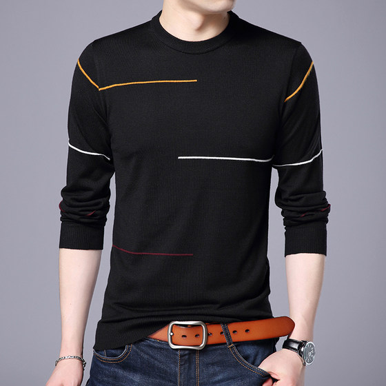 2024 new autumn thin sweater men's round neck striped sweater men's bottoming shirt long-sleeved men's T-shirt cardigan