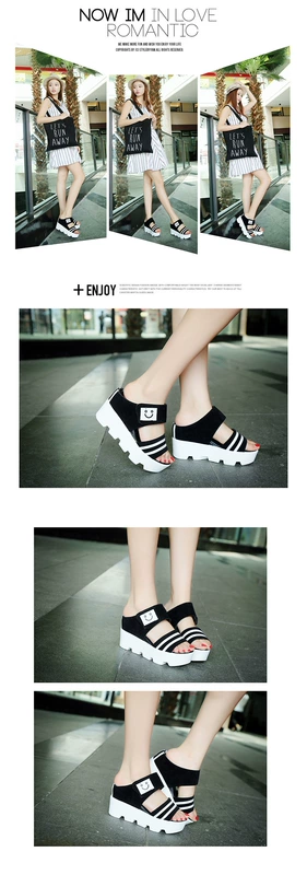 Giày nữ mùa hè mới sandal đế bệt PU có đế dày đáy triều Phiên bản Hàn Quốc tăng độ rộng miệng cá thông thường cỡ lớn 2018