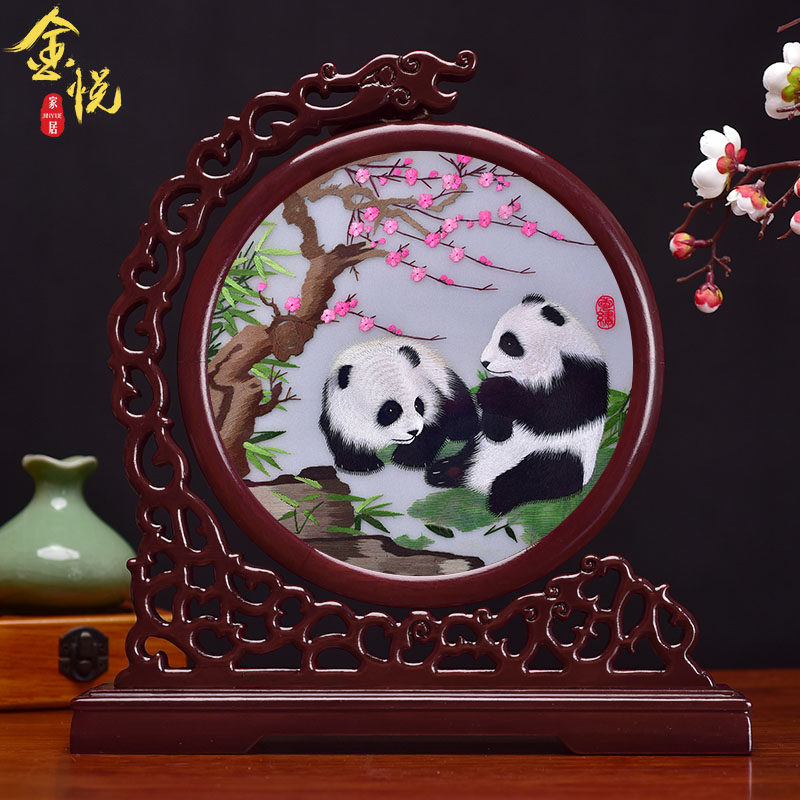 Su embroidery finished product ornaments double-sided embroidery table Su embroidery handmade ornaments housewarming gifts Su embroidery screen Chinese style panda
