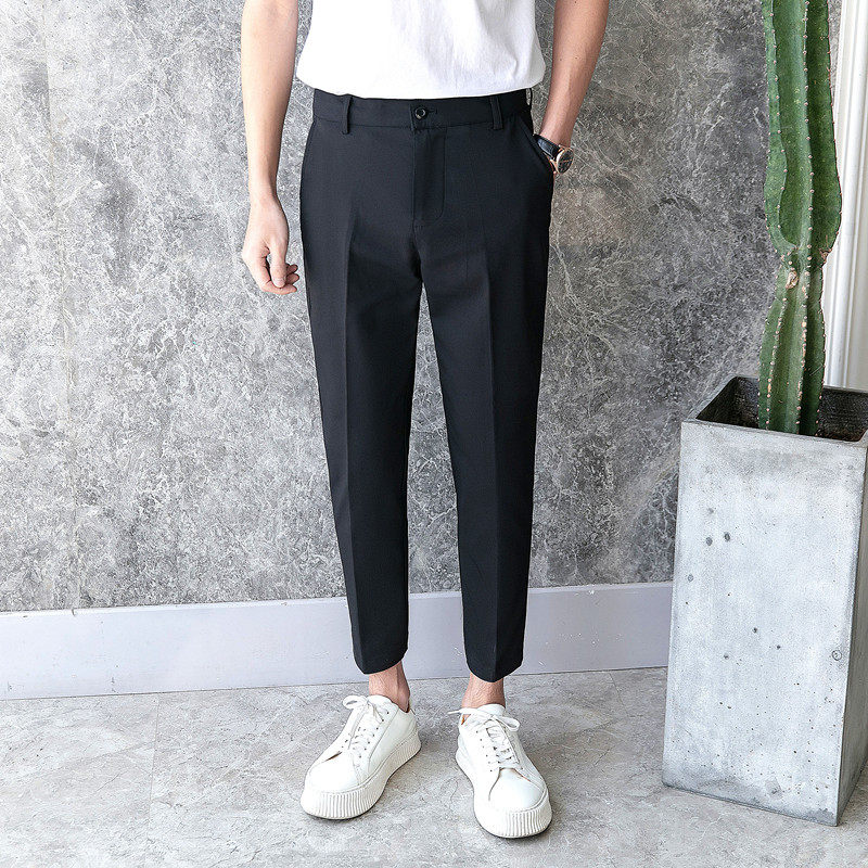 Autumn fat man sagging large size 200 jin men's nine-point pants Versatile iron-free casual slim fit trousers trousers
