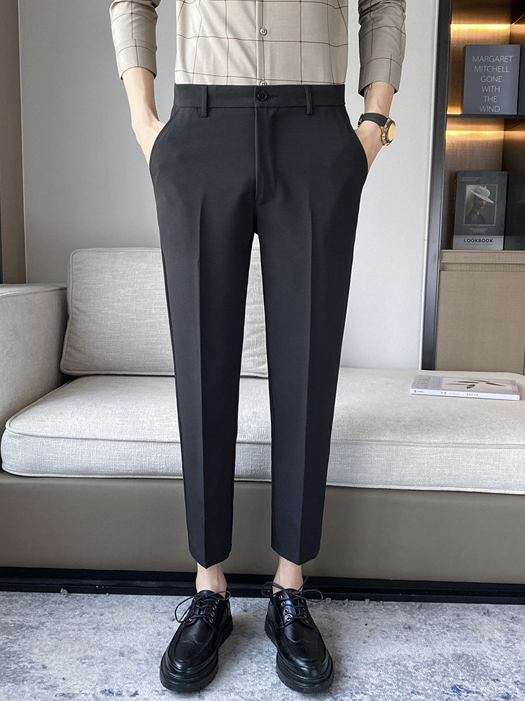 Large size men's pants spring tide fat plus size slim nine-point trousers Fat elastic 200 catties casual trousers