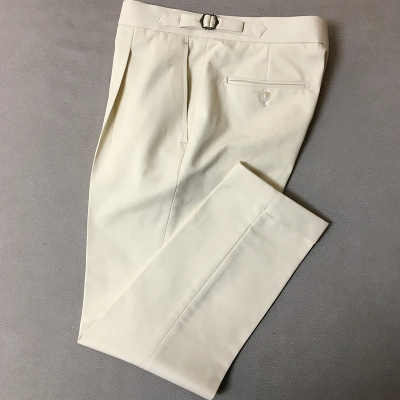 Spring/Summer Beige Italian-Style Naples Nine-Point Casual Men's Trousers, Mid-Rise with Paris Button and Cuffed Straight Leg