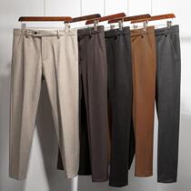 Hairy pants mens loose small feet trousers hanging elastic woolen autumn and winter straight nine casual pants thick