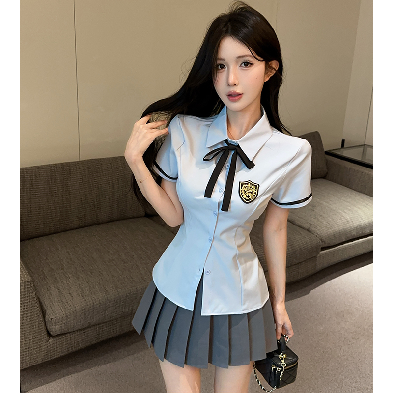 2026 Summer New Style Age-Reducing College Style Shirt Women's Short-Sleeved Waist-Cinching Casual Professional Wear Jk Uniform Shirt Top