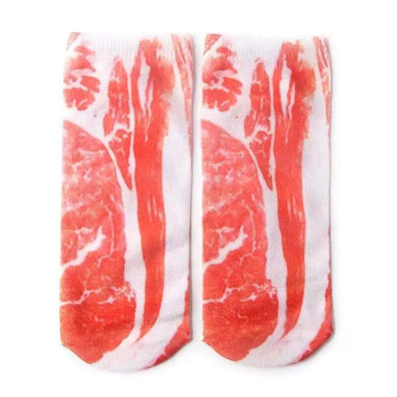 Women's Short Socks, Spring and Autumn, Tiktok Style, Funny Pork Belly Print, Couple's Quirky Creative Flip-Flop Boat Socks Women's Short Socks, Spring and Autumn, Tiktok Style, Funny Pork Belly Print, Couple's Quirky Creative Flip-Flop Boat Socks