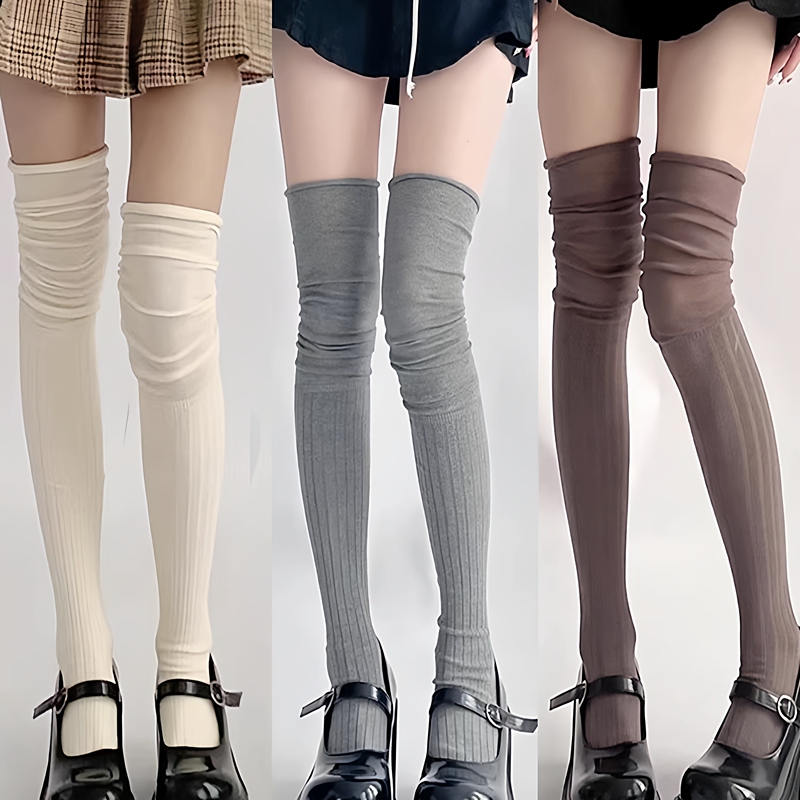 Jk Long Socks, Long Leg Socks, Slouch Socks, Off-White Over-The-Knee Socks, Patchwork Socks, High Knee Socks, Knee Pads, Women's Spring and Autumn Boot Socks