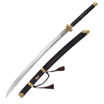 Longquan Sword Hundred Battle Knife Qing Dynasty Knife Embroidered Spring Knife Black Gold Ancient Knife Patterned Steel Knife Self-Defense Cold Weapon Unedged