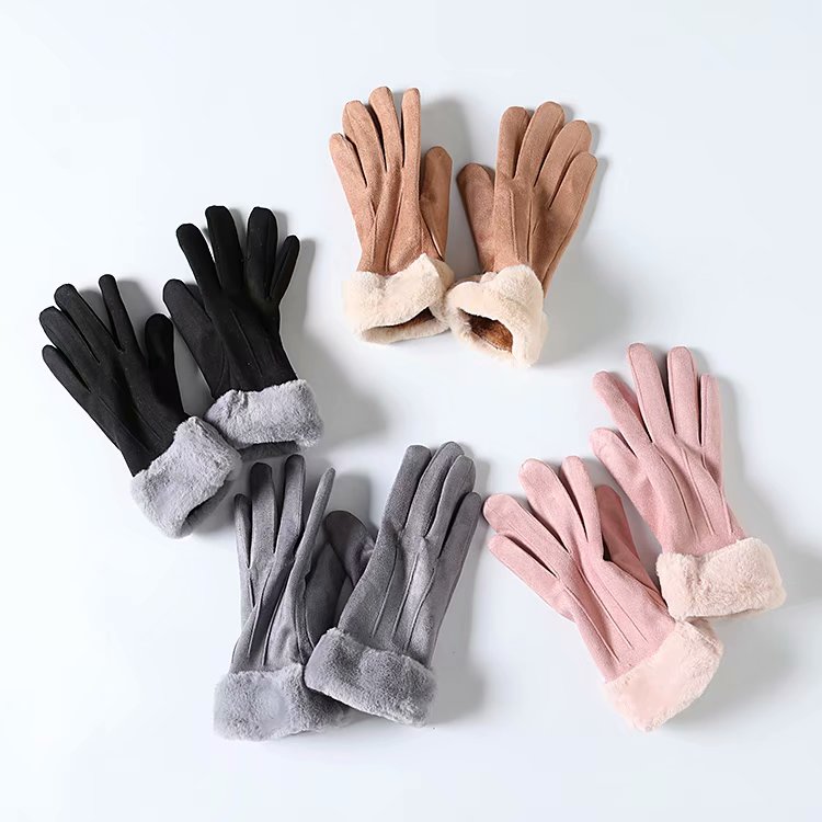 4 colour into the new female deer leather gush autumn winter light warm gloves plush ring driving with touch screen gloves RS126