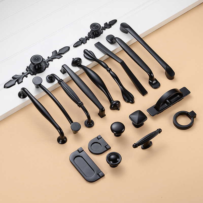 Black overall cabinet drawers American handle wardrobe door handles modern minimalist Nordic cupboards Single-conjacked with small handles