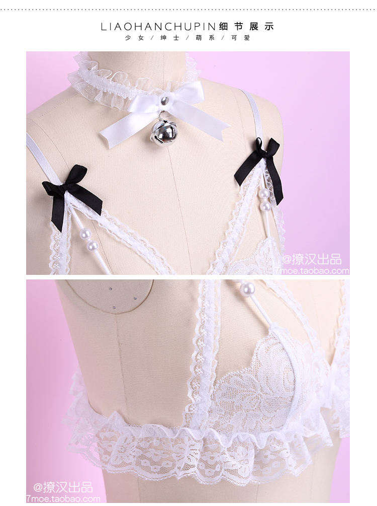 [撩 汉 出品] Đồ lót ren đặt bộ bikini dễ thương kiểu Nhật Bản với chuông và vòng cổ