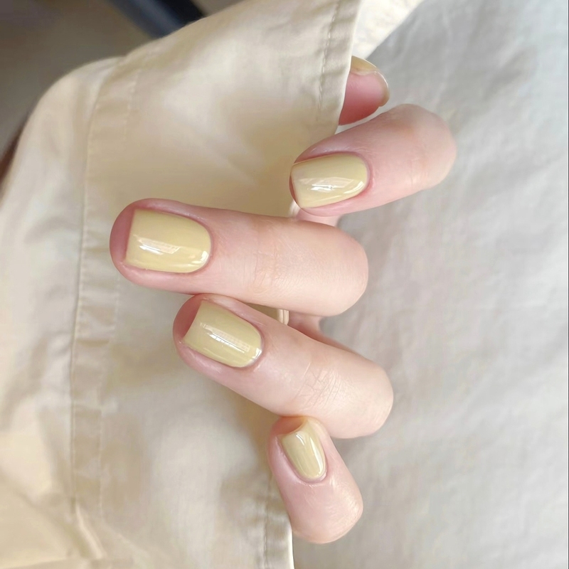 Creamy Green Bean Solid Color Nail Art Finished Nail Patches Short Style Summer Brightening Handmade Wearable Nails Green Fake Nails Long-Lasting