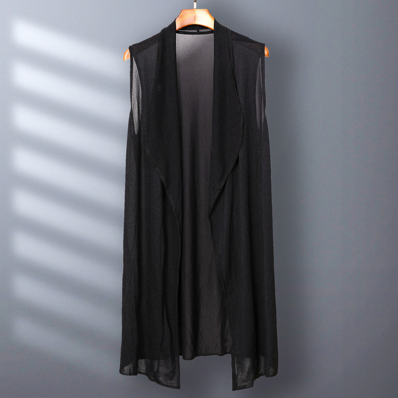 2026 Trendy Thin Mid-Length Vest Jacket for Men, Korean Style Versatile Buttonless Cardigan Sleeveless Trench Coat Outerwear 2026 Trendy Thin Mid-Length Vest Jacket for Men, Korean Style Versatile Buttonless Cardigan Sleeveless Trench Coat Outerwear