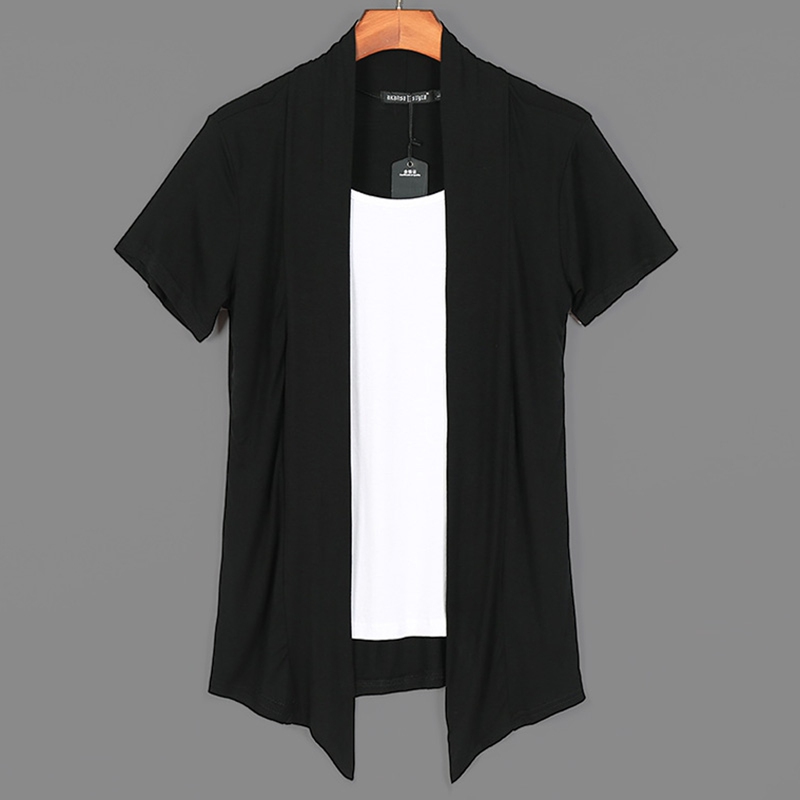 Summer Men's Fake Two-Piece Short-Sleeved T-Shirt Korean Style Pullover Cardigan Jacket Trendy Black and White Color-Blocked Half-Sleeved Top Summer Men's Fake Two-Piece Short-Sleeved T-Shirt Korean Style Pullover Cardigan Jacket Trendy Black and White Color-Blocked Half-Sleeved Top