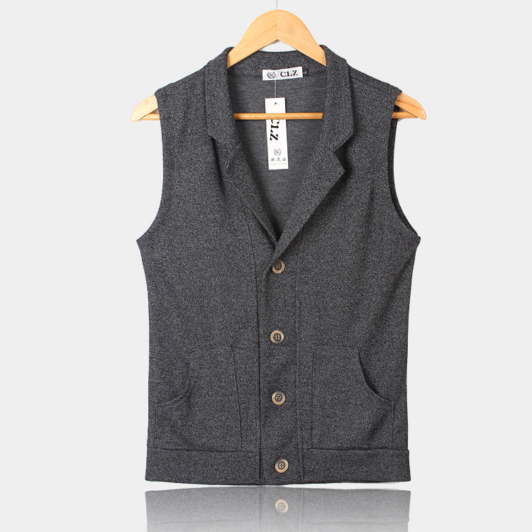 Mùa xuân và mùa hè người đàn ông Hàn Quốc thường mỏng đan vest Slim phù hợp với cổ áo vest vest nam không tay cardigan coat