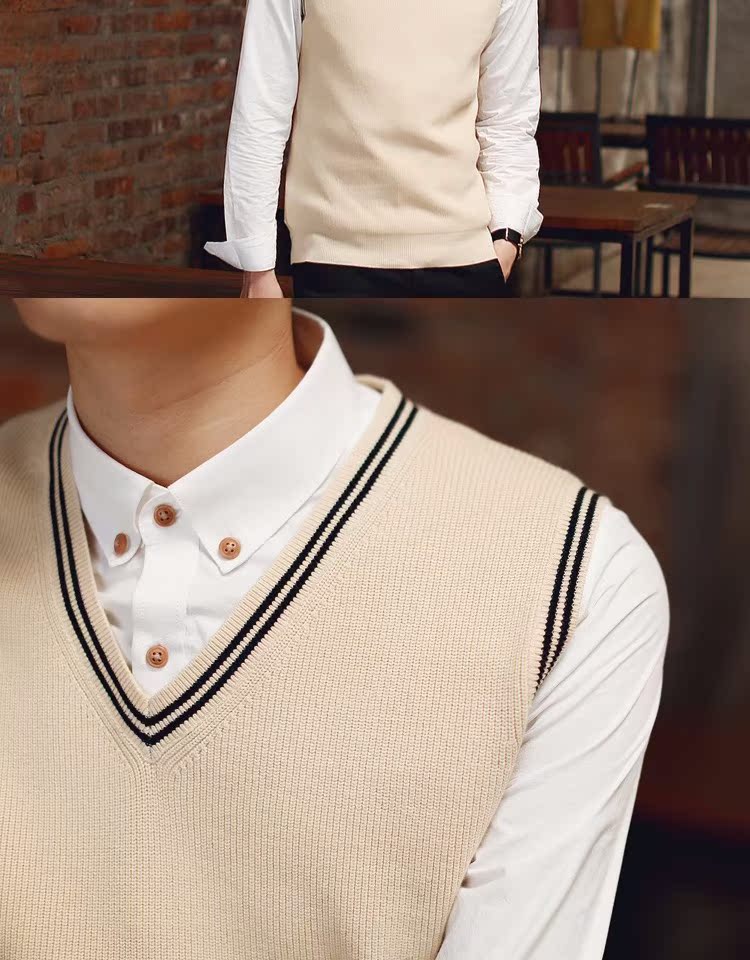 Áo len nam mùa thu và tay áo len cổ chữ V áo len cổ lọ vest phiên bản Hàn Quốc của xu hướng vest tóc công sở áo cardigan nam