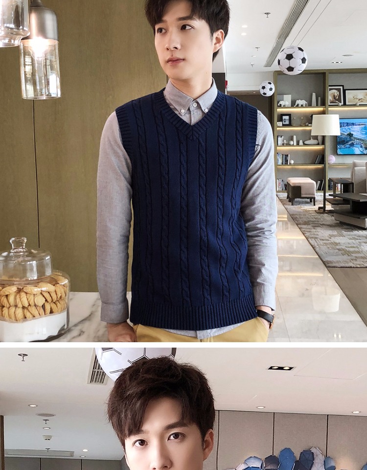 Mùa thu đông nam vest len ​​cổ chữ V phiên bản Hàn Quốc của áo len không tay vest vest cotton cotton đan vest áo lông cừu