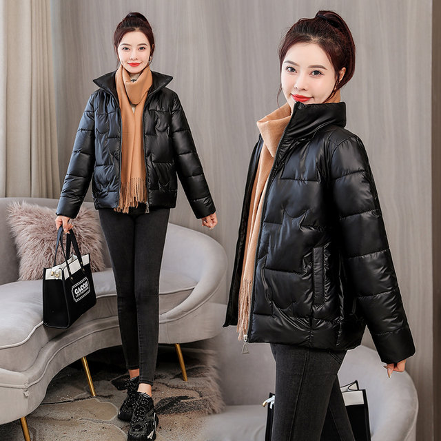 Disposable bright surface 2023 winter new cotton-padded jacket women's short section thickened stand-up collar cotton-padded clothing fashion all-match cotton-padded jacket coat tide