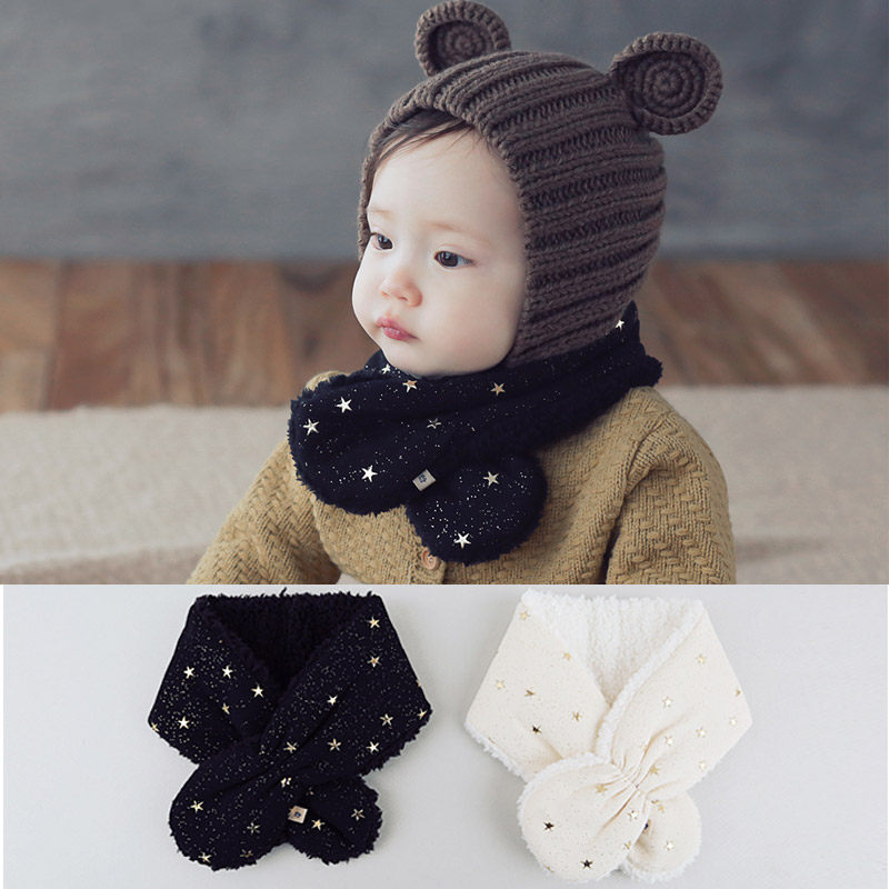 Korean men and women Baby plush scarf cross autumn and winter cute baby girl scarf baby girl Cotton