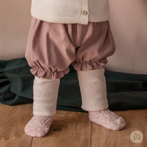 South Korea imported baby leggings autumn and winter girls pants plus velvet fake two large pp pants cotton loose pants tide