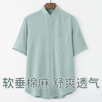 Casual Tang suit short sleeve men Chinese style Tide brand retro cotton linen half sleeve top collar summer shirt Chinese mens clothing