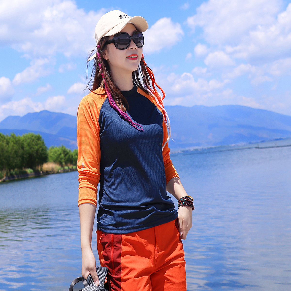 Xueqiu Island outdoor summer new color-blocking quick-drying clothes long-sleeved running elastic breathable hiking mountaineering T-shirt ladies