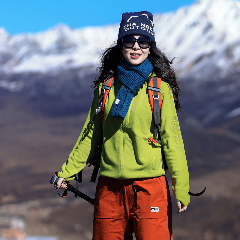 Snow Hill Island's New Outdoor Hooded Fleece Jacket, Windproof and Warm, Stand-Up Collar Sportswear, Inner Lining, Warm Mountaineering Jacket for Women