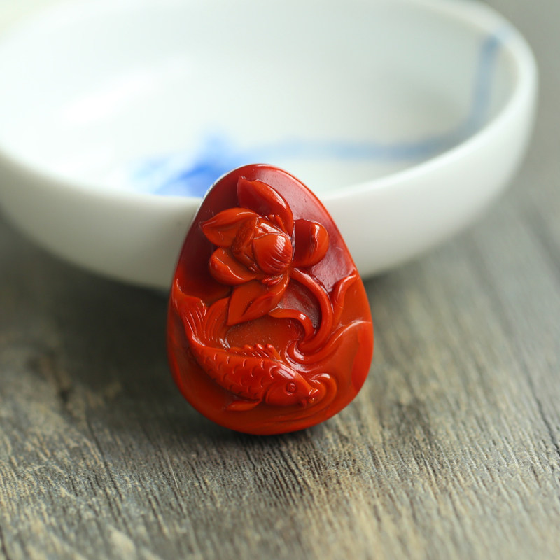 Original Mine High Quality Natural South Red Agate Pendant Lotus year with fish sculptures Sophisticated Women's Style Collection Gift Pendant