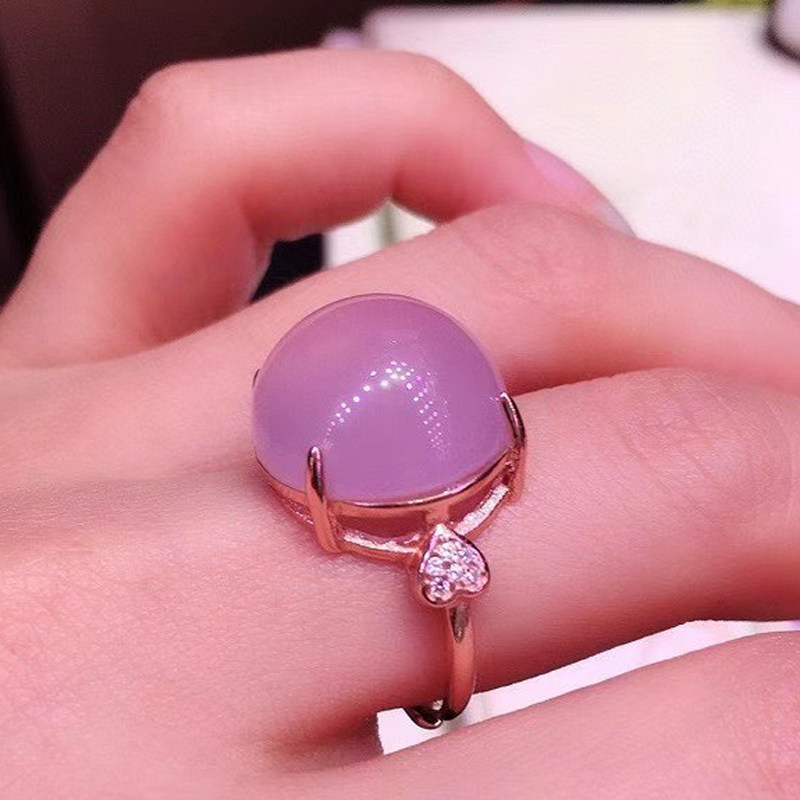 Natural Mozambique Pink Crystal Ring Female Style Big Pigeon Egg Flour Crystal Minimalist Ring Personality Adjustable