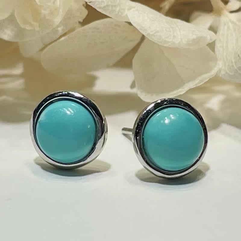 925 silver inlaid round face natural green pine stone earshot simple Han Fan trend ear ornament female style Masculinity Temperament