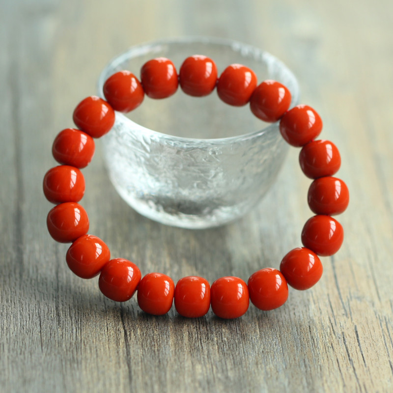Collection of natural tiles persimmon red Sichuan south red agate bracelet apple beads old barrel beads bracelet men and women