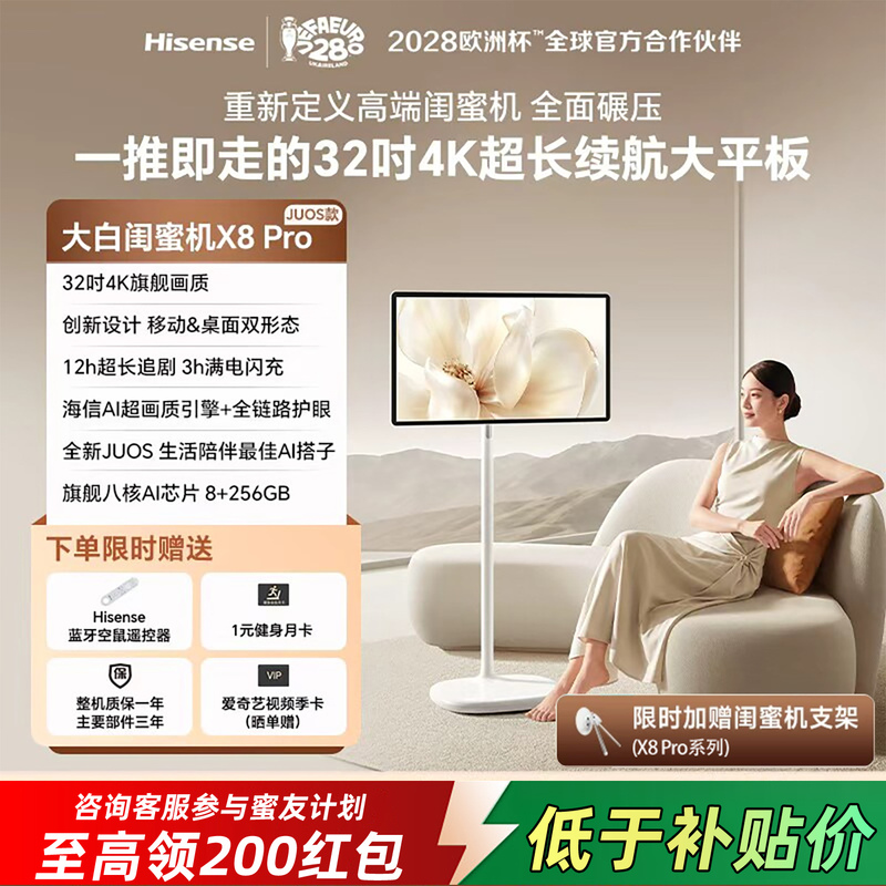 Hisense Big White Bestie Tv X8Pro 32-Inch 4K 8Gb Ram Ai Newly Upgraded Smart Interaction X7Pro