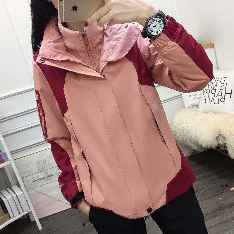 Outdoor jacket women's trendy brand three-in-one detachable autumn and winter color matching windproof thickened Tibet ski suit men