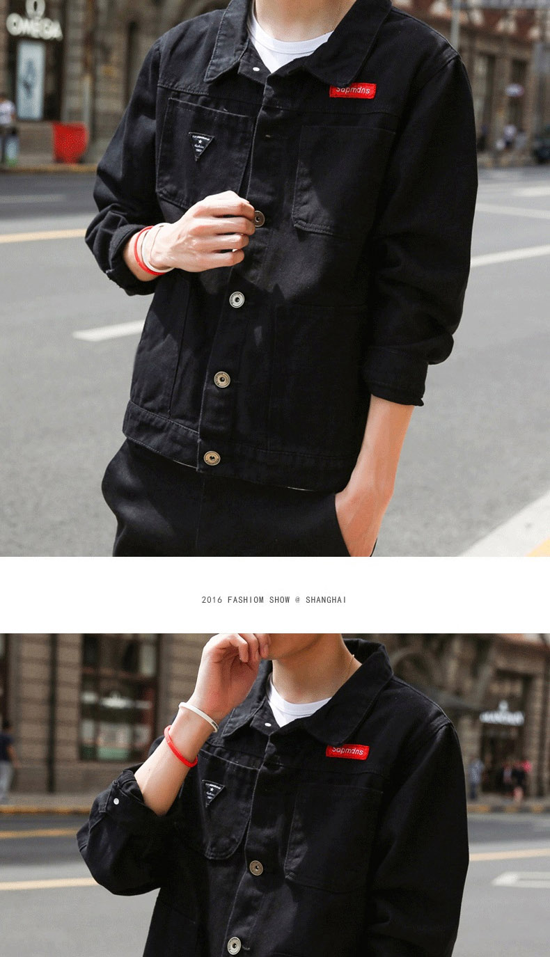 Mùa xuân và mùa thu Mới Hàn Quốc Slim Black Thin Denim Jacket Men Thanh niên đẹp trai áo khoác hợp thời trang áo da nam