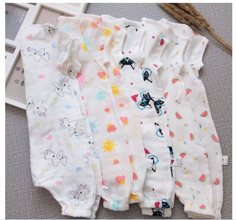 Trẻ em gạc túi ngủ bé cotton phần mỏng điều hòa không khí phù hợp với mùa hè ngắn tay nam giới và phụ nữ bé chân xà cạp đồ ngủ