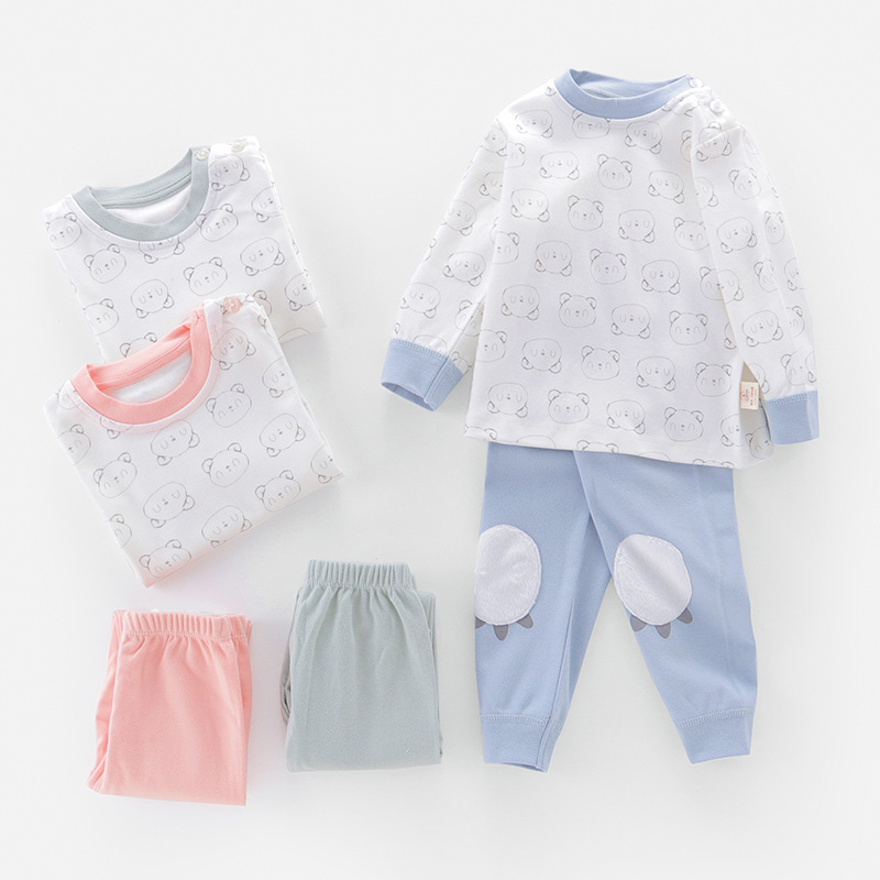 Chúc mừng Gấu bé Thu Pants Set tinh khiết bông Xuân Thu Pyjama vai Nút quần áo Em bé Underwear Set.