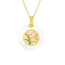 Zhou Taisheng gold inlaid jade pendant for women and Hetian white jade safety buckle flower window pendant for girls and mothers as a gift