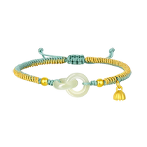 Zhou Taishengs gold inlaid jade bracelet for women and Hetian Jade Two Generations Lotus Double Ring Bracelet as a Chinese Valentines Day gift for mom and girlfriend
